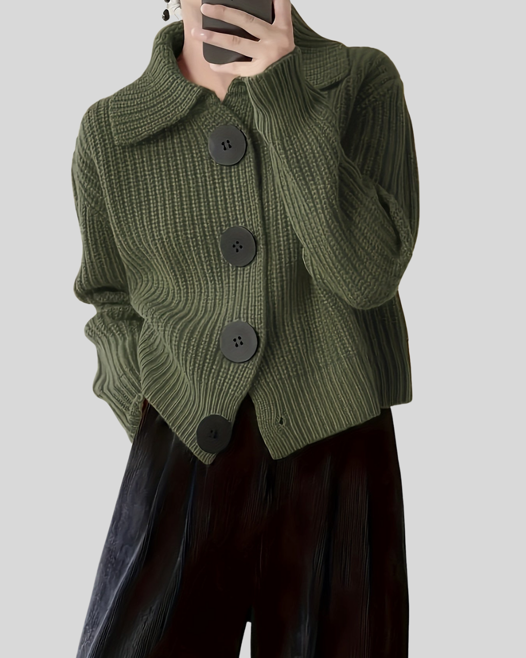 Ingrid | Elegant Strikket Cardigan med Store Knapper