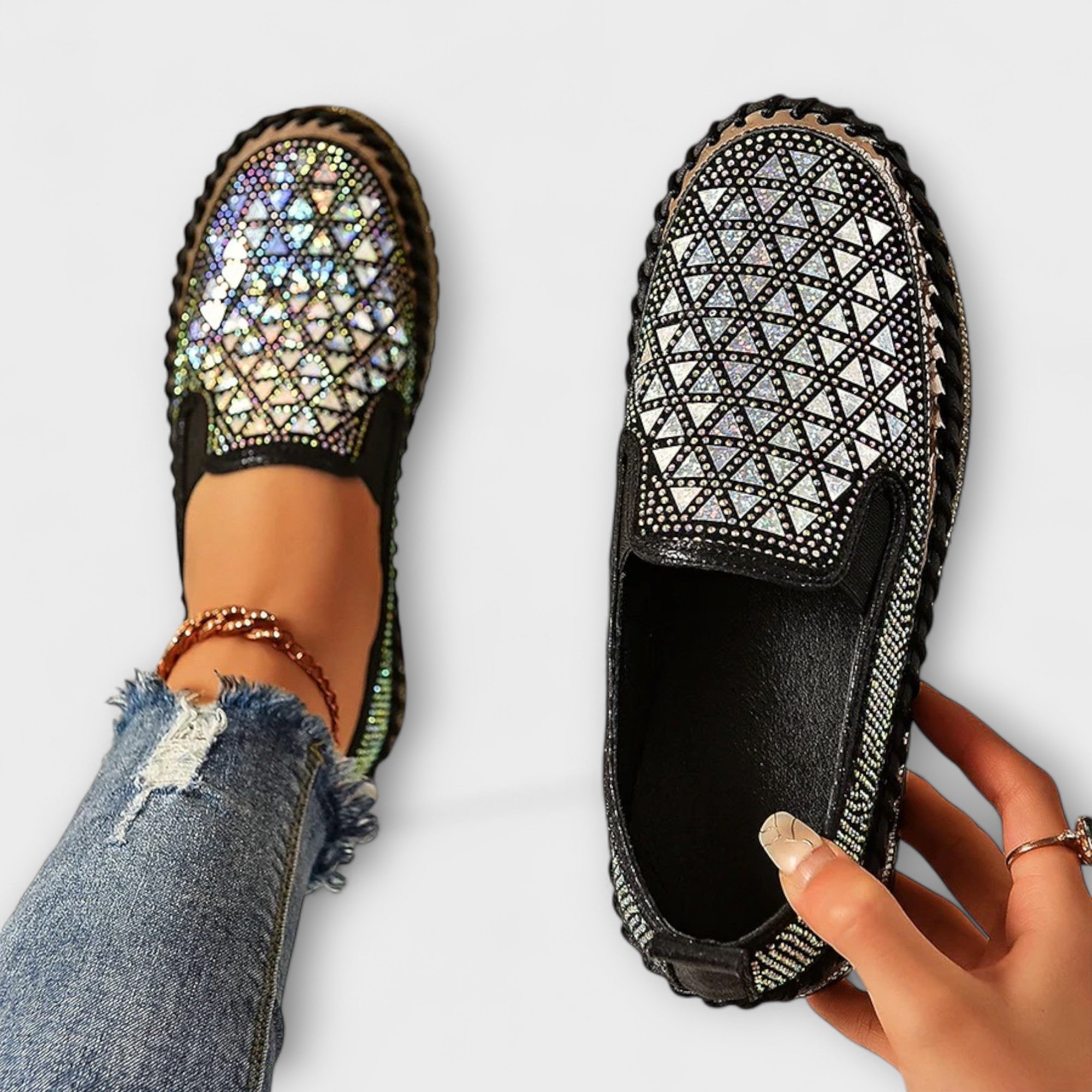 Vada | Slip-ons med luksuriøst glansmønster
